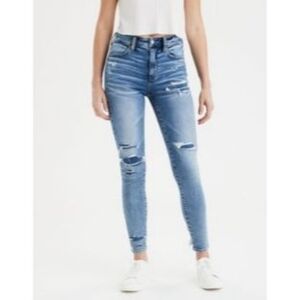 American Eagle Hi-Rise Jegging Crop Super Stretch Distressed Jeans